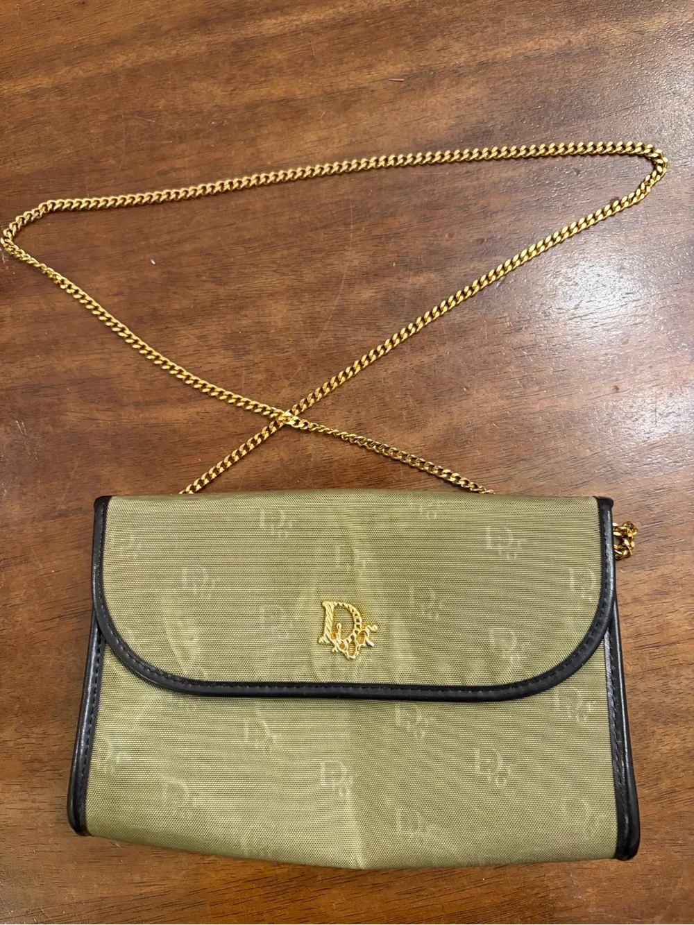 Dior Olive Green Canvas Clutch with Brown Trim